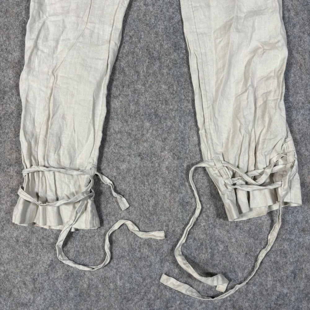 H&M‎ 100% Linen Tie Cuff Pants Womens 4 Beige Low Rise Straight Leg Trousers